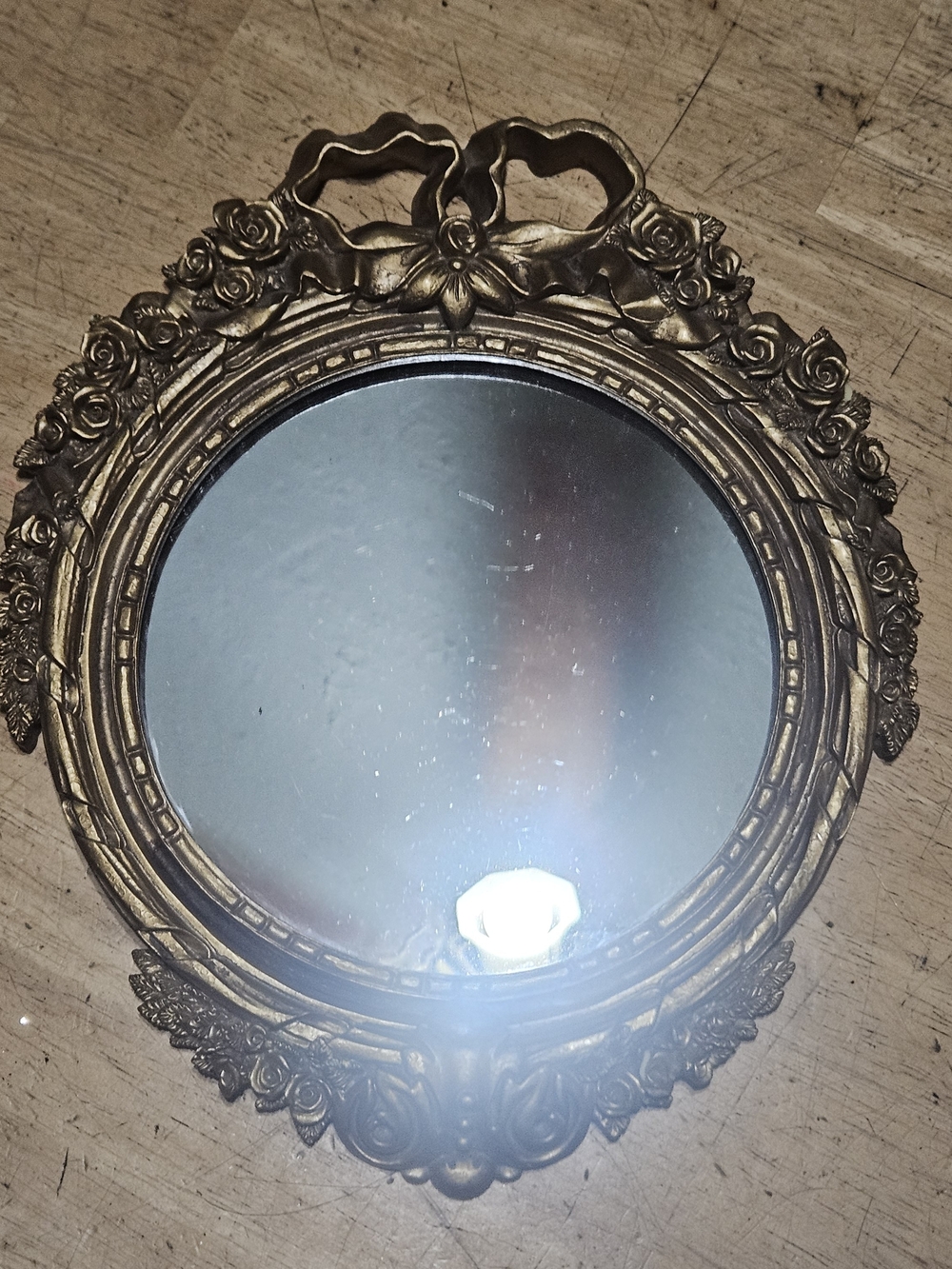 Vintage Rococo Style Oval Wall Mirror with a Gilded Ornate Ribbon Frame - Picture 2 of 10